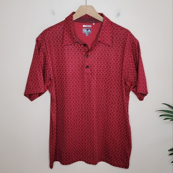 Adidas | Red Circle Print Short Sleeve Polo Size Medium - Picture 1 of 5